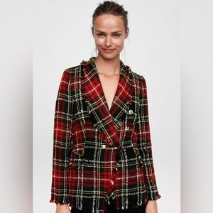 Zara Plaid Tartan Double-Breasted Women's Jacket in Sz: XL